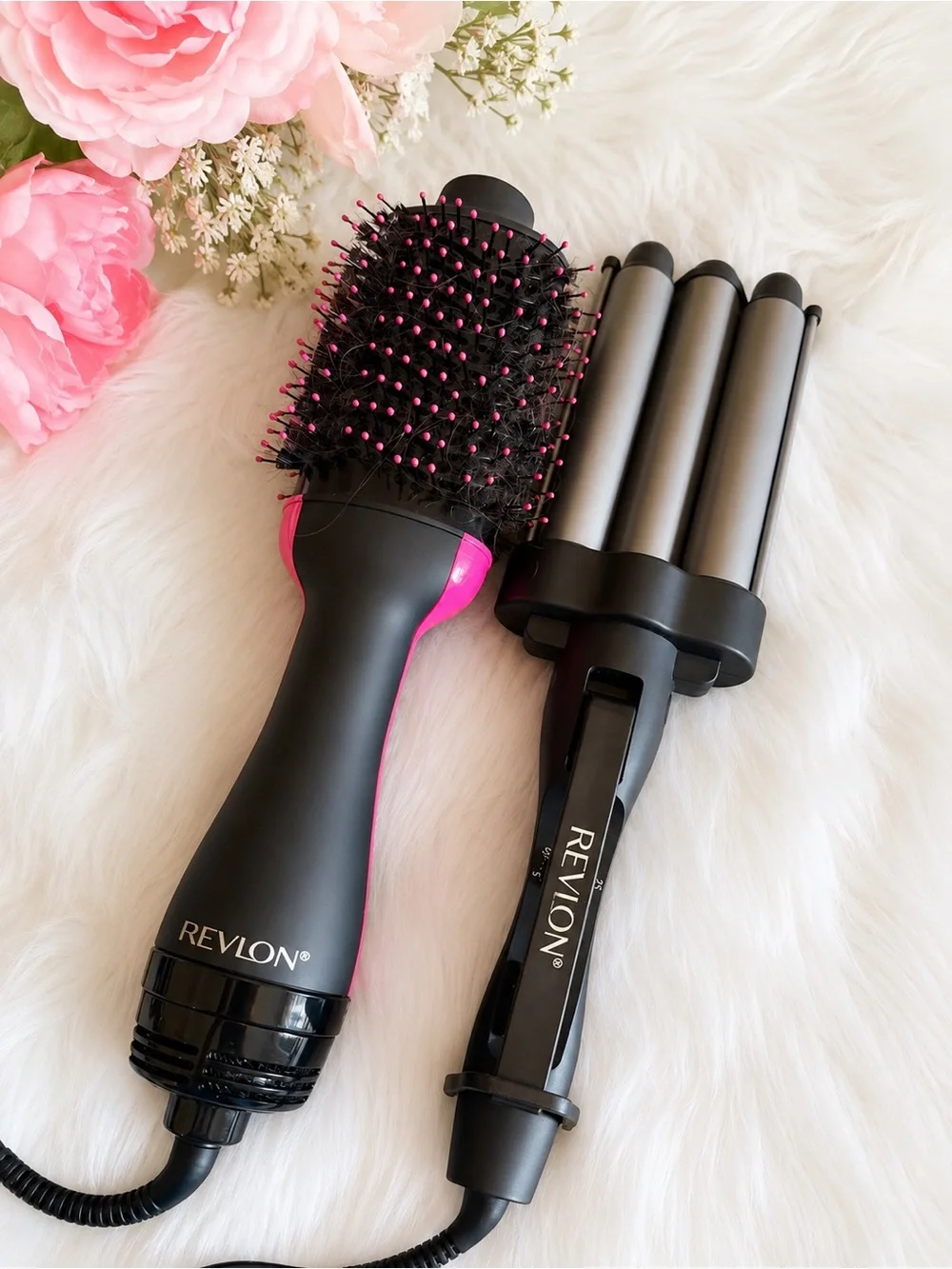 Revlon Black and Pink Hot Air Brush with Triple Barrel Waver